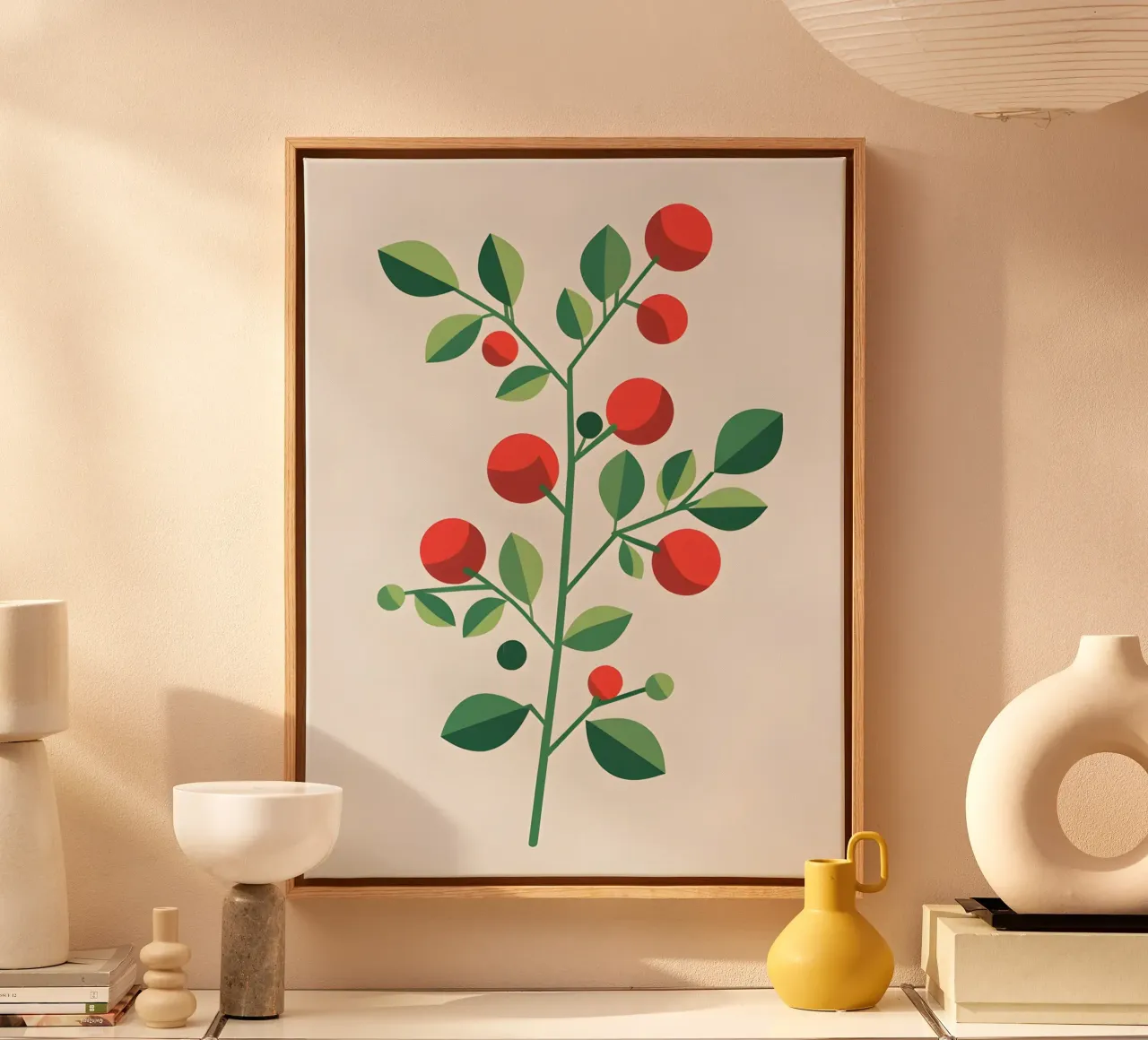 Zweig mit Beeren Leinwand mit Schattenfugenrahmen von The Green Room
