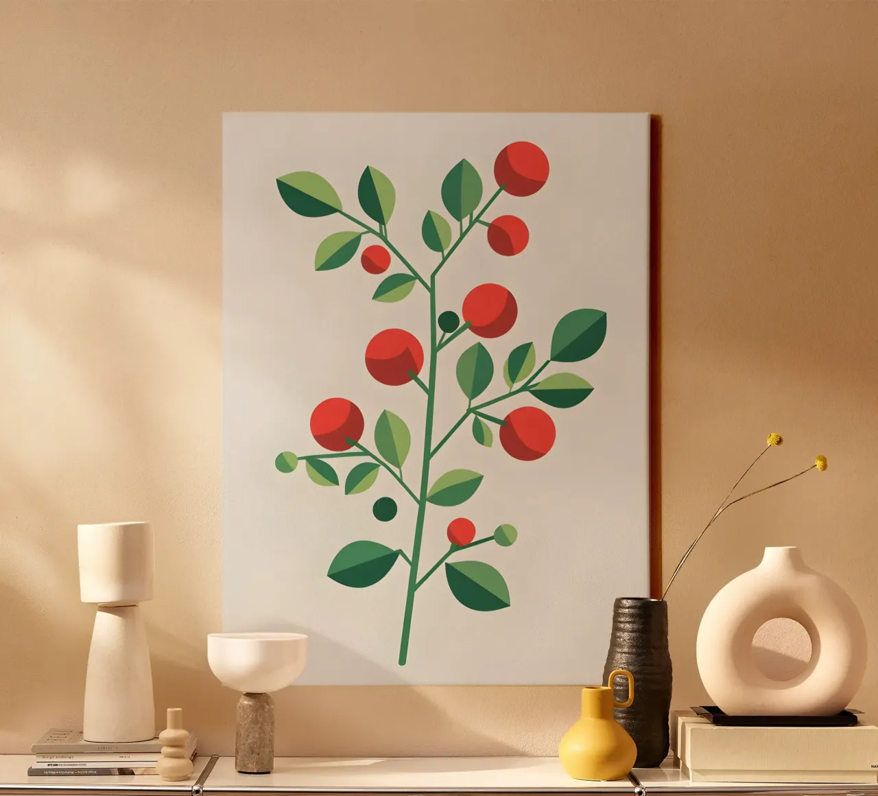 Zweig mit Beeren Leinwand mit Schattenfugenrahmen von The Green Room