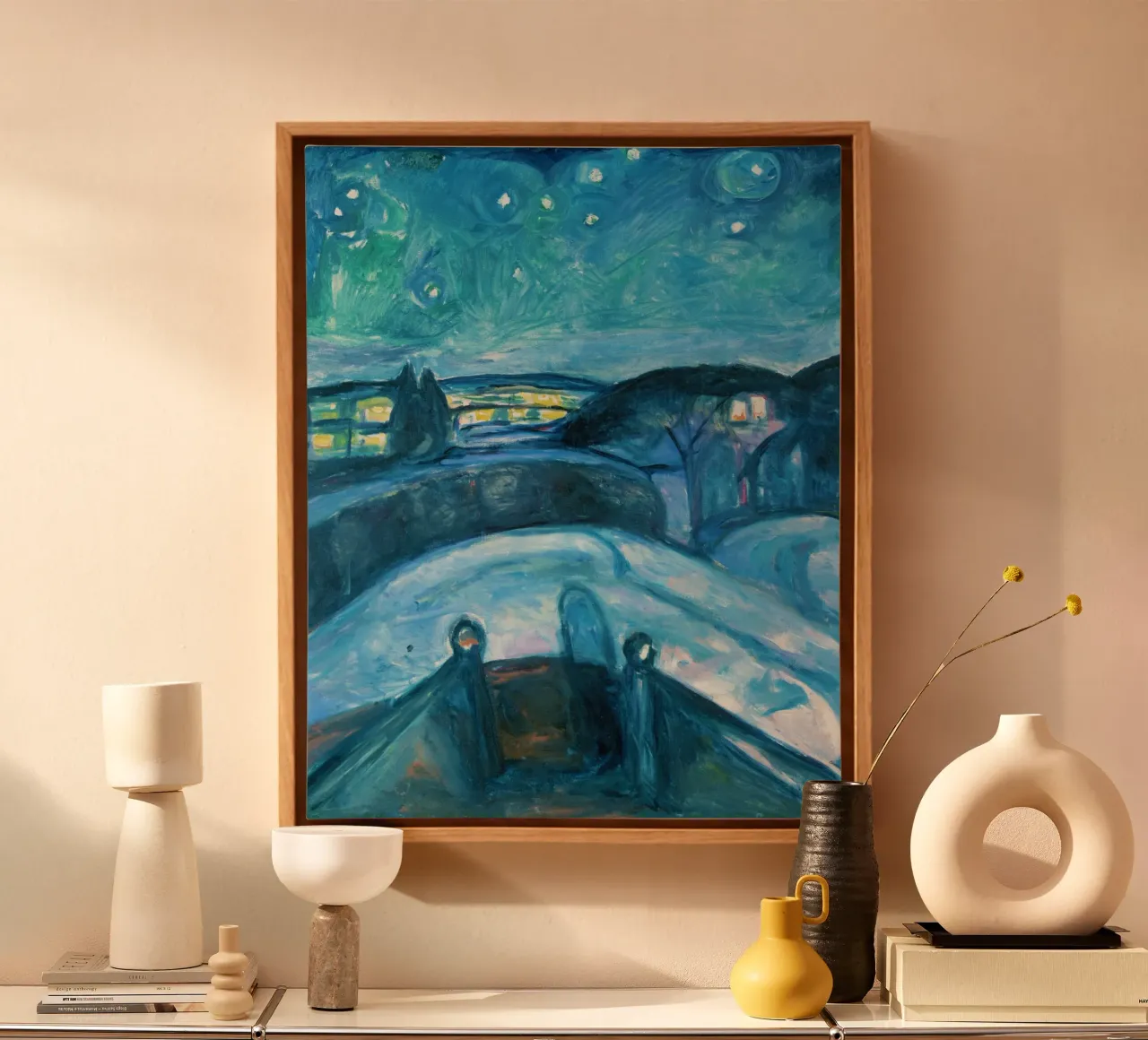Notte stellata (1893) - Edvard Munch tela con Cornice a cassetta da Venus Art