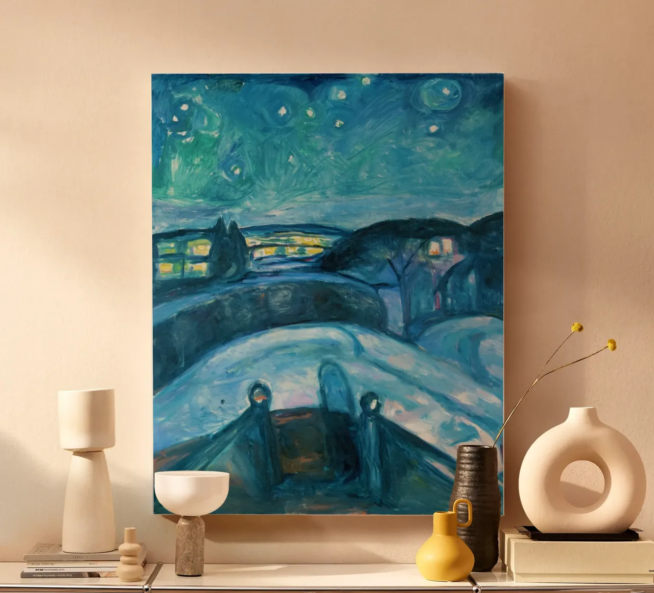 Notte stellata (1893) - Edvard Munch tela con Cornice a cassetta da Venus Art