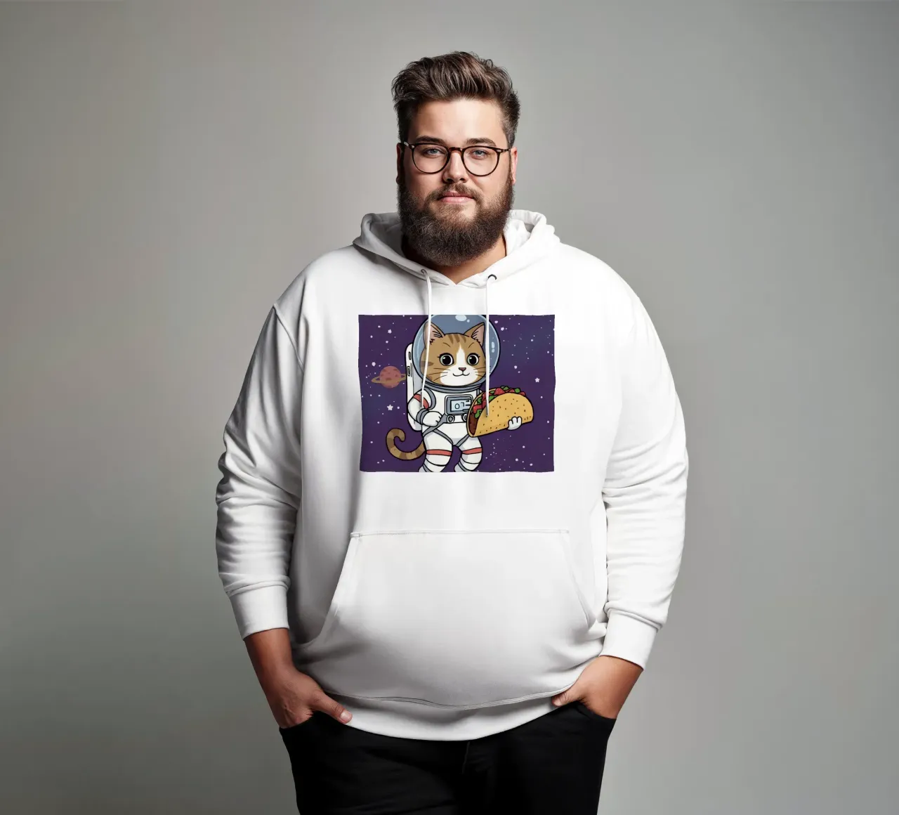 Gatto astronauta che mangia un taco nello spazio felpa con cappuccio da DesignDoodle