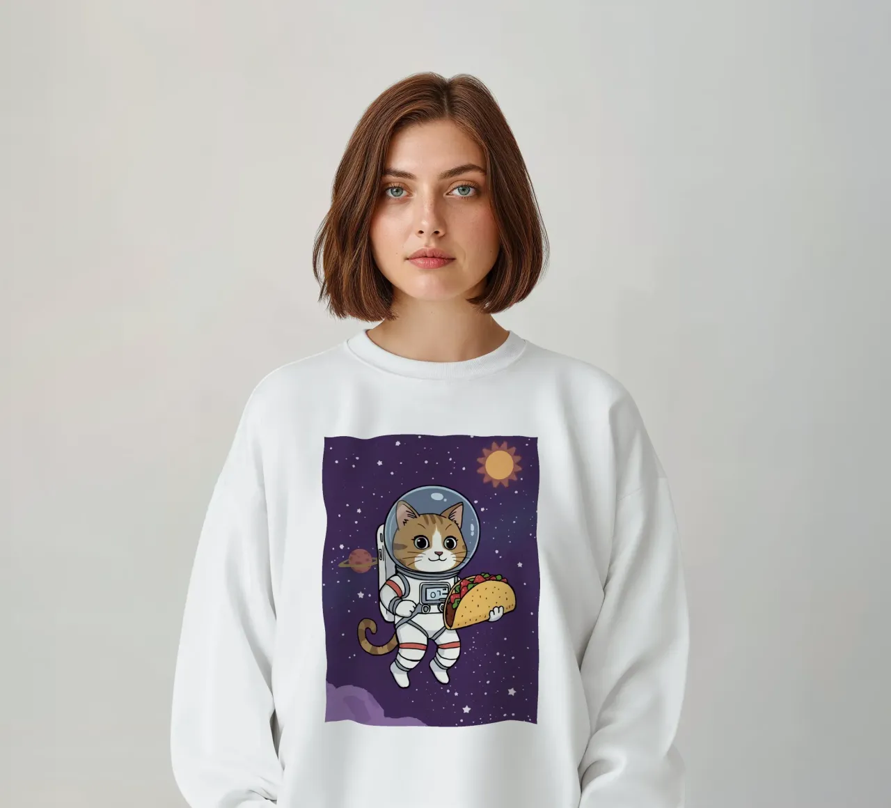 Gatto astronauta che mangia un taco nello spazio felpa da DesignDoodle