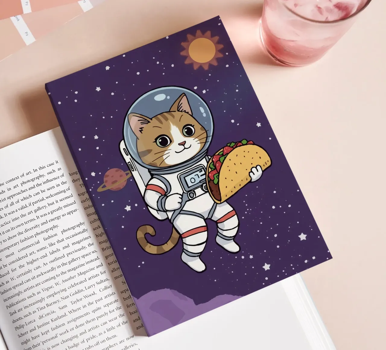 Astronaut Cat Eating Taco in Space notebook by DesignDoodle