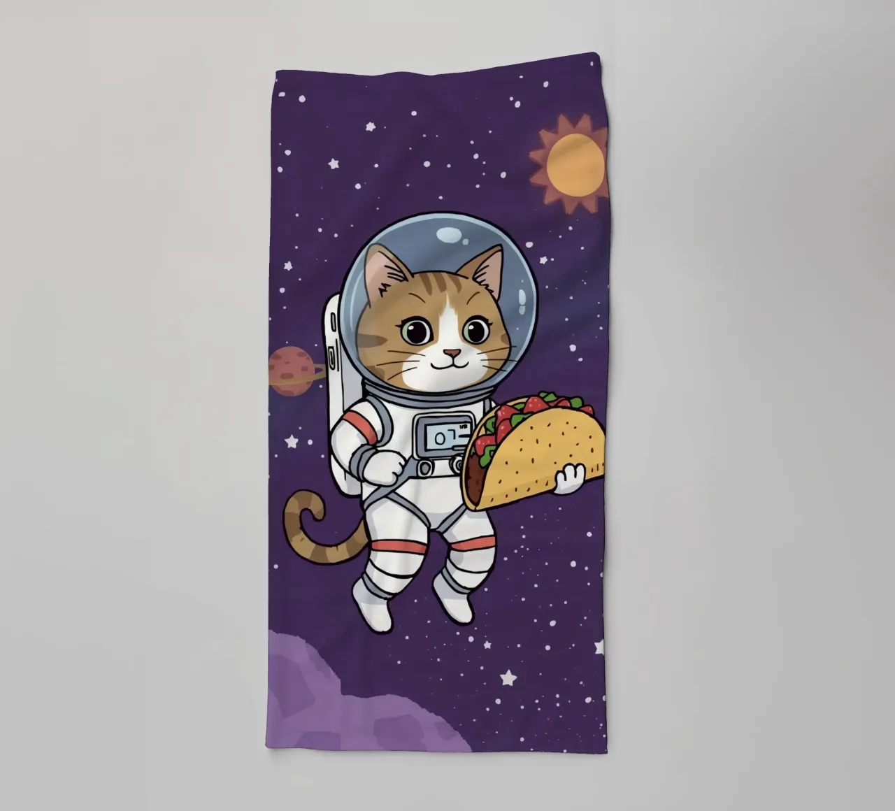 Astronaut kat eet taco in de ruimte badhanddoek van DesignDoodle
