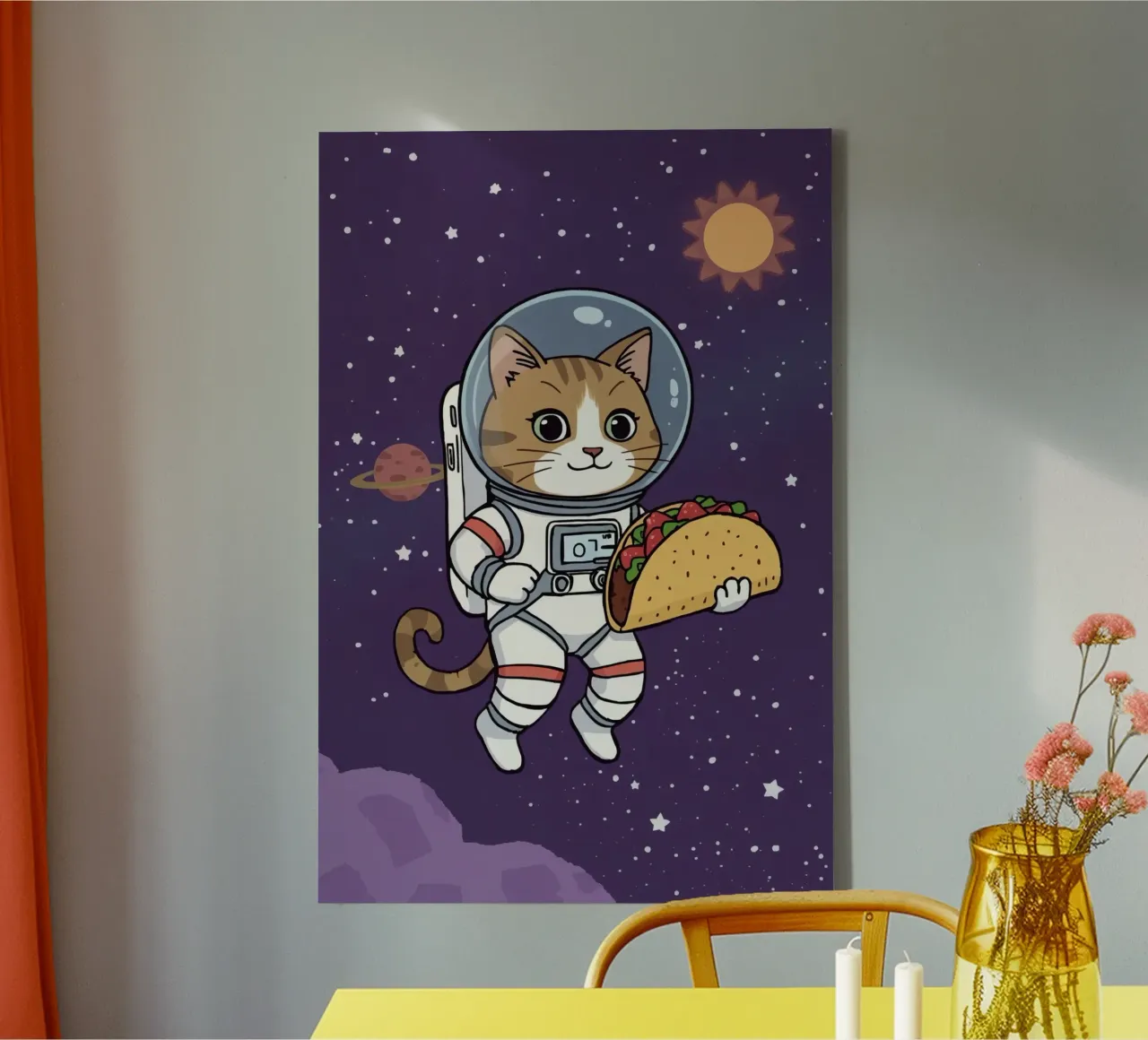Astronaut kat eet taco in de ruimte canvas van DesignDoodle