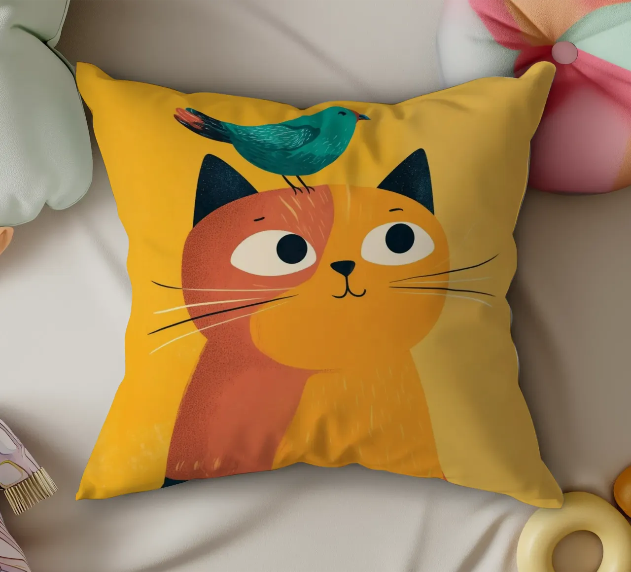 Bird on My Head decorative cushion by Kiara