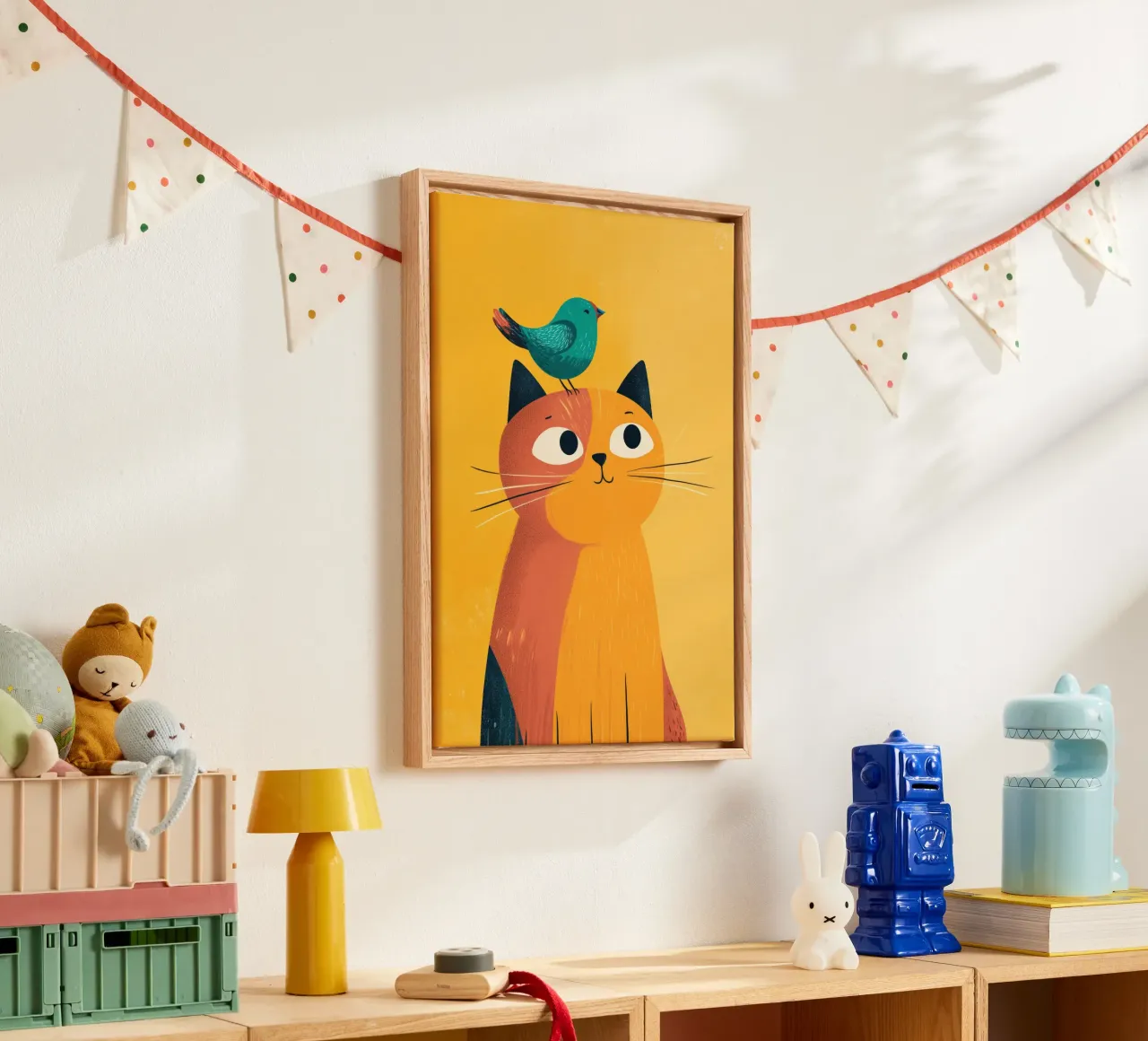 Bird on My Head Leinwand mit Schattenfugenrahmen von Kiara