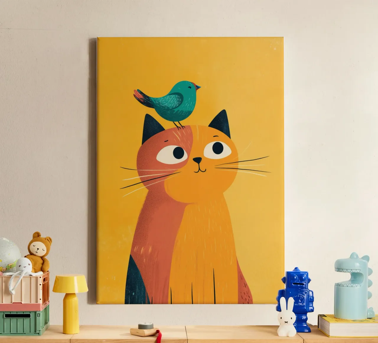 Bird on My Head Leinwand mit Schattenfugenrahmen von Kiara