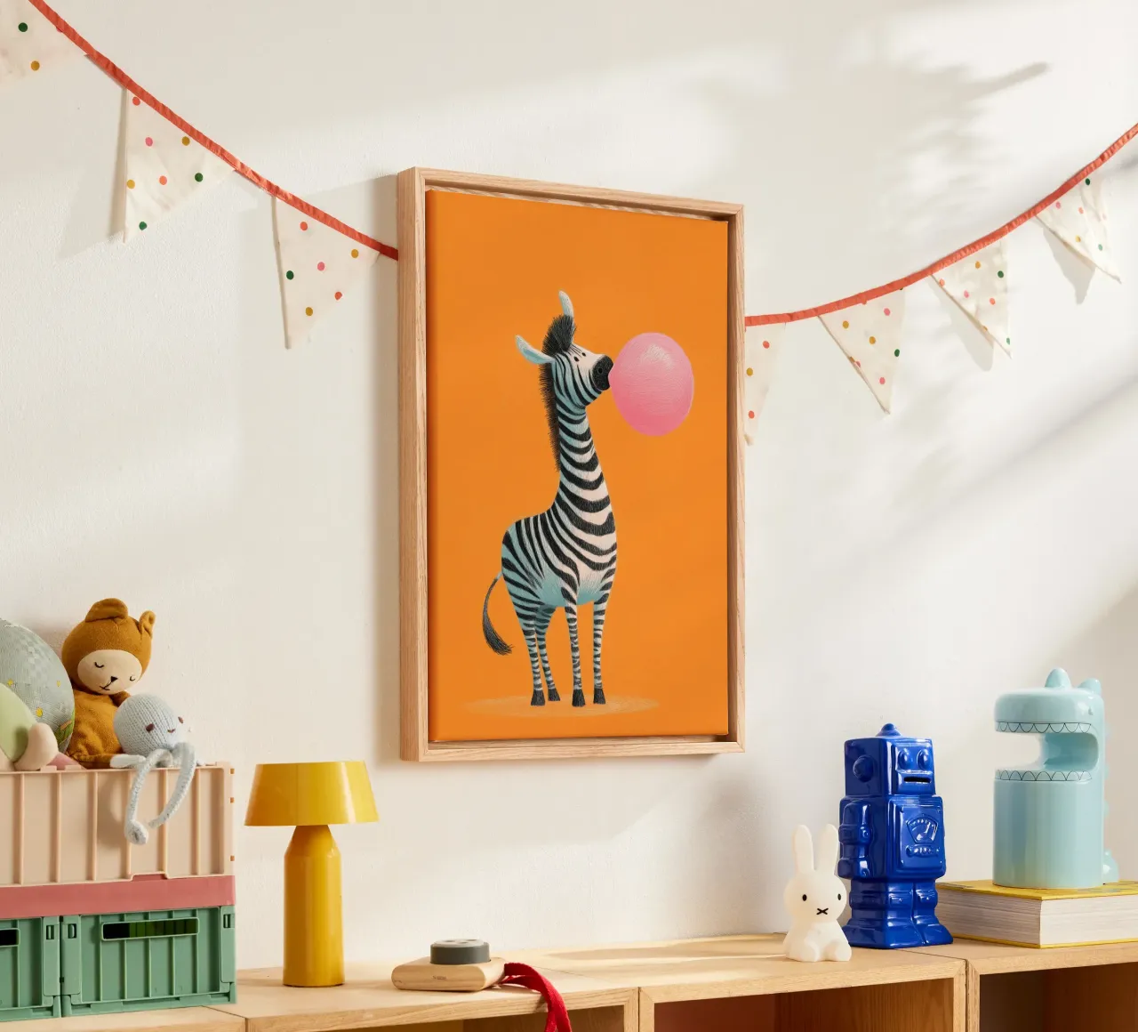 Bubblegum Zebra lienzo con Marco flotante de Kiara