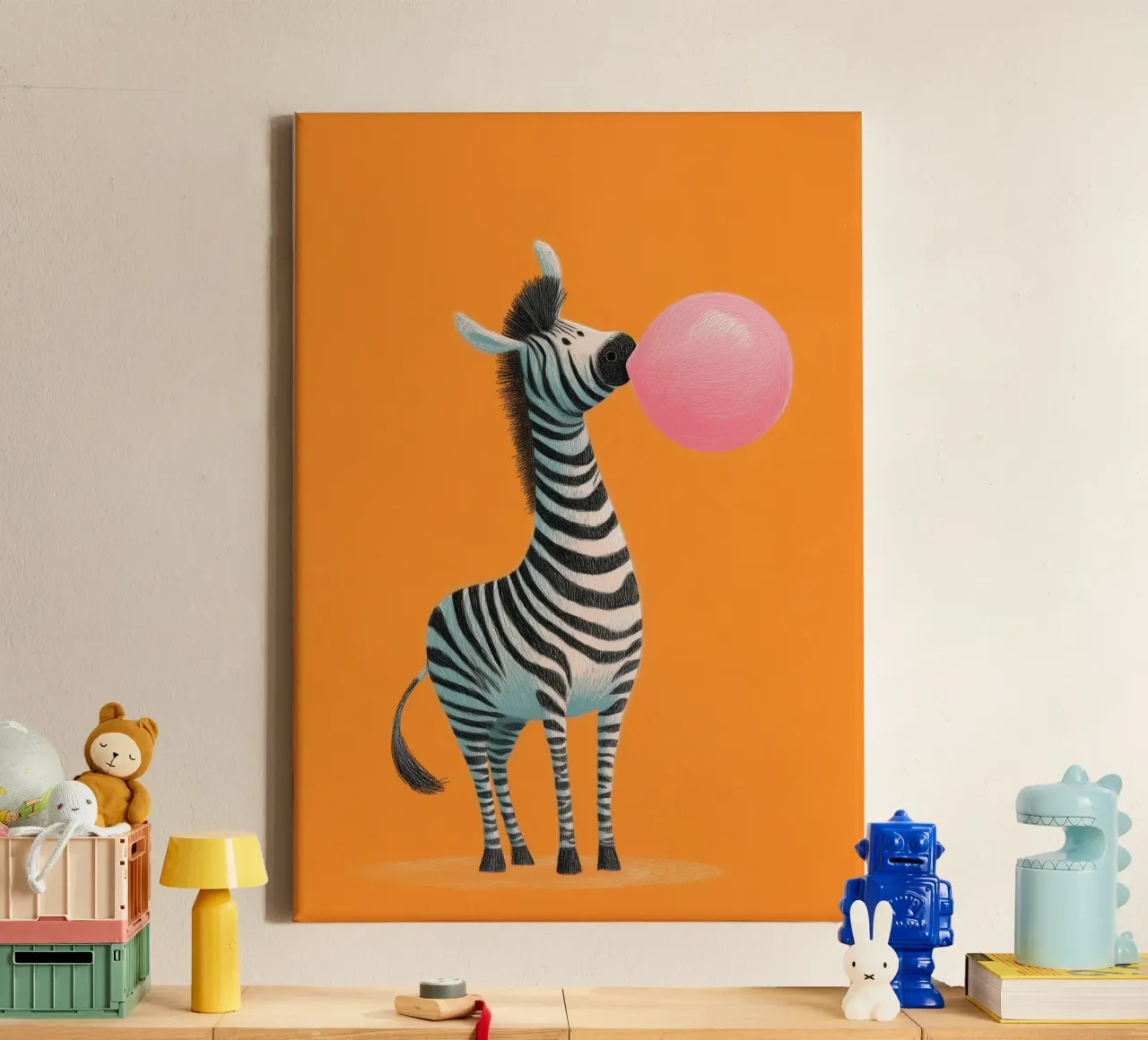 Bubblegum Zebra lienzo con Marco flotante de Kiara
