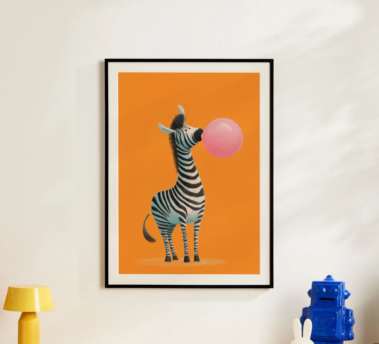 Bubblegum Zebra poster con telaio in plastica da Kiara