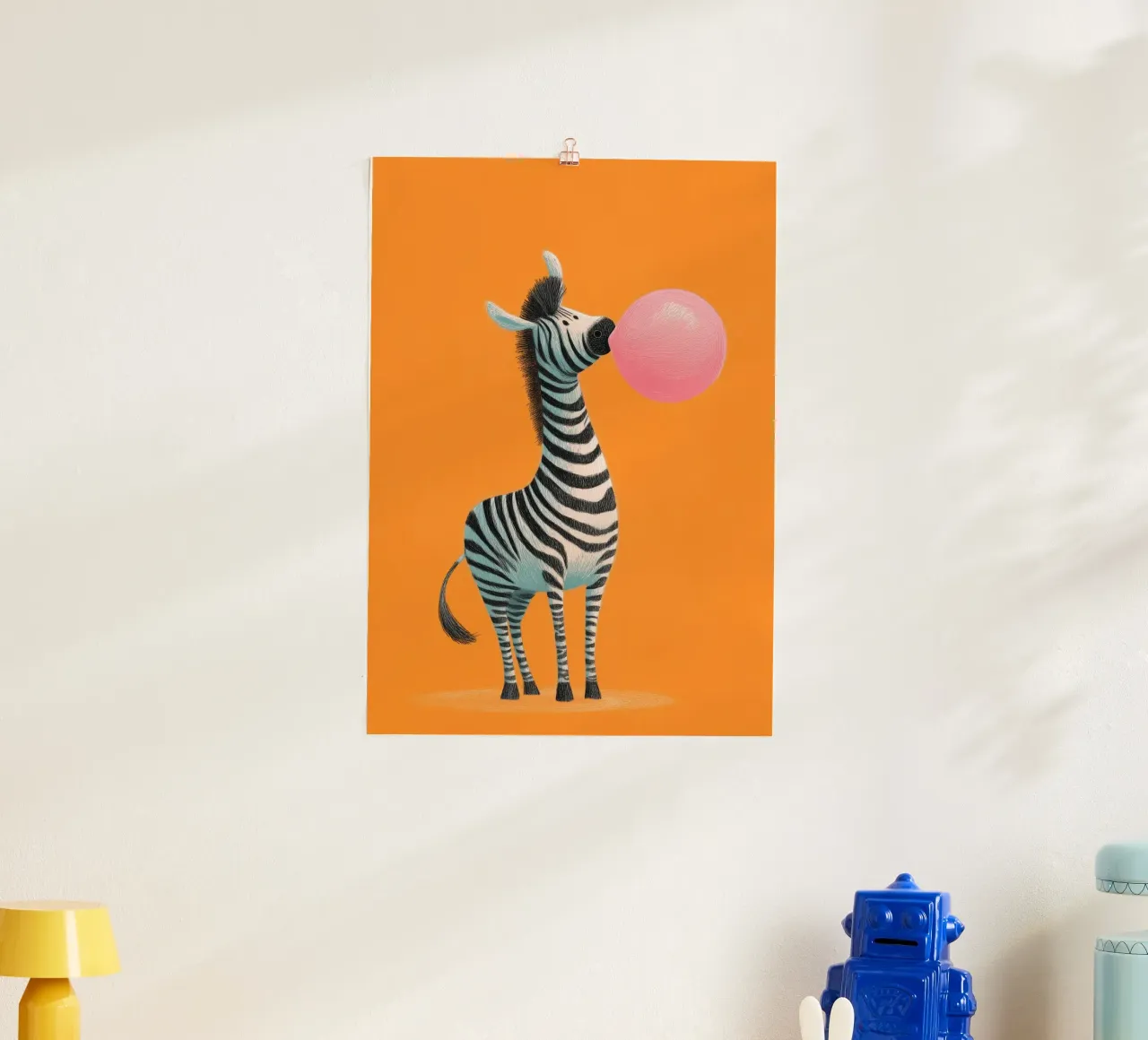 Bubblegum Zebra poster con telaio in plastica da Kiara