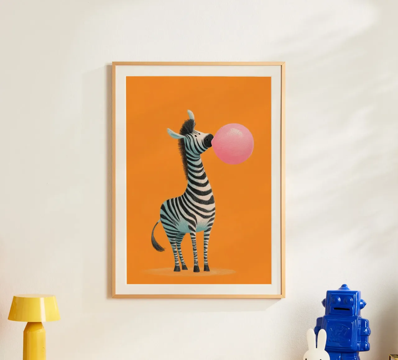 Bubblegum Zebra poster con telaio in plastica da Kiara