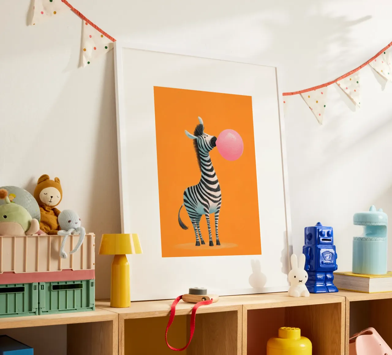 Bubblegum Zebra poster con telaio in plastica da Kiara
