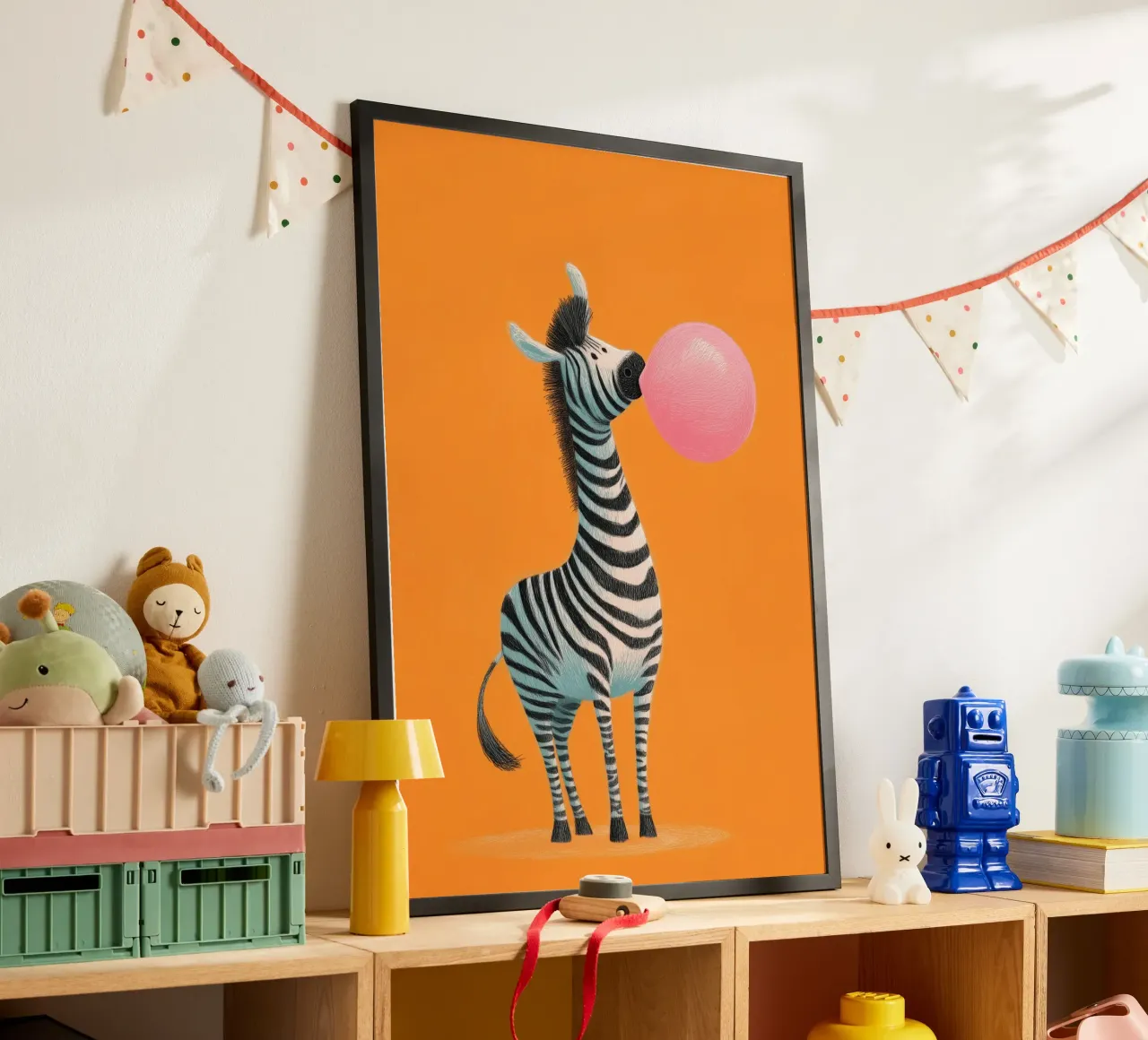 Bubblegum Zebra poster con telaio in plastica da Kiara