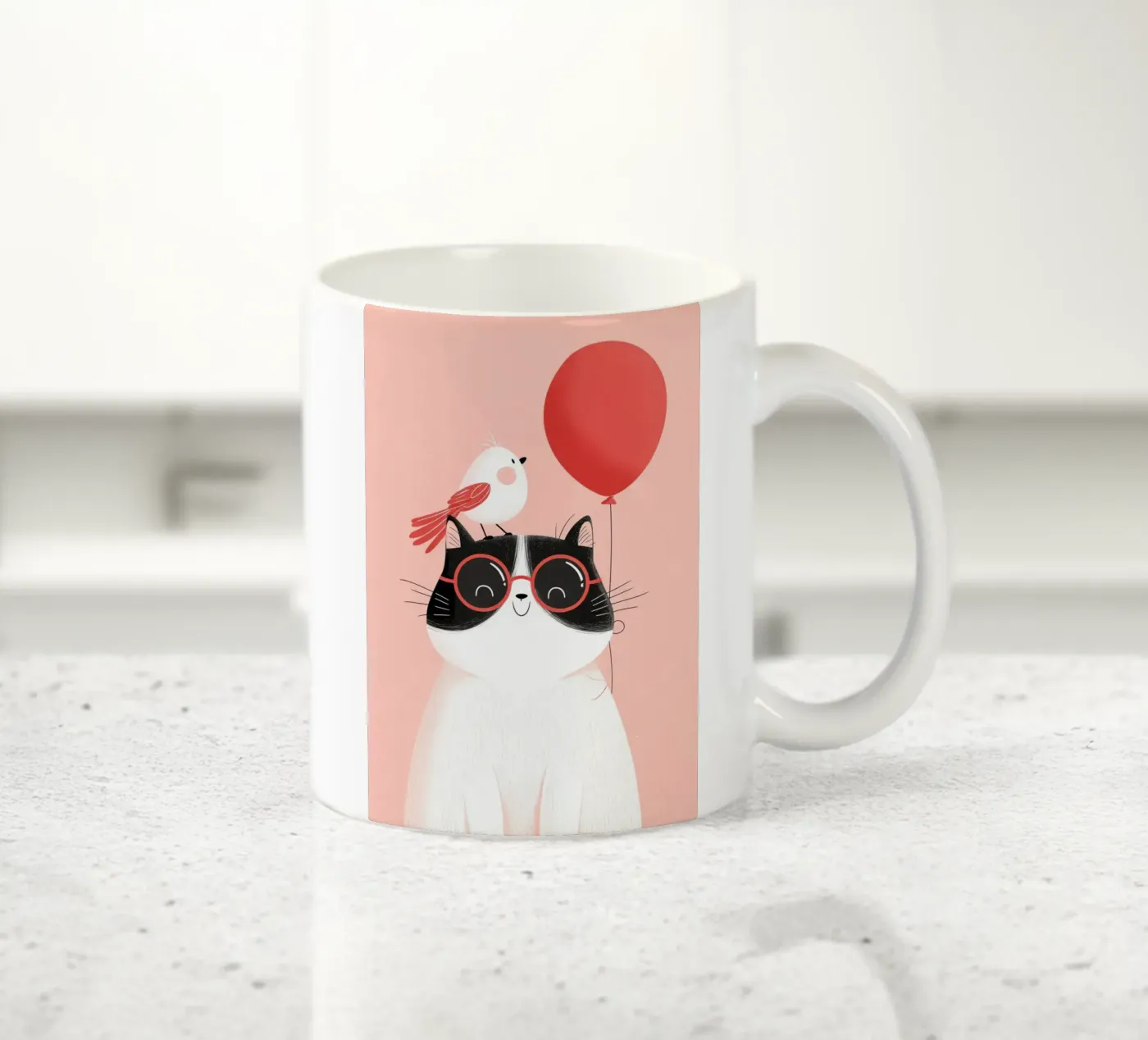 Cool Cat, Tiny Bird ceramic mug by Kiara