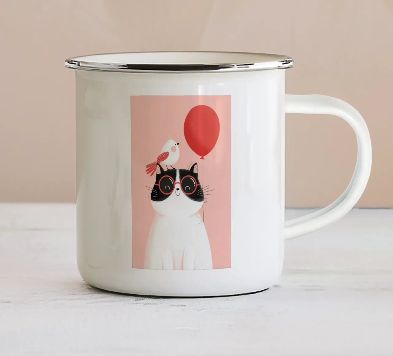 Cool Cat, Tiny Bird tazza in smalto da Kiara
