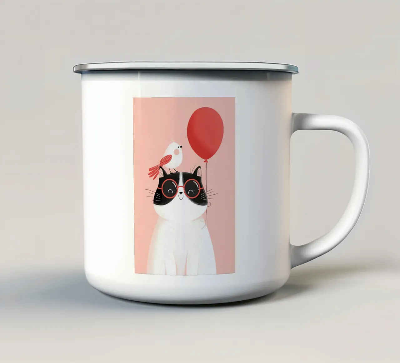 Cool Cat, Tiny Bird tazza in smalto da Kiara