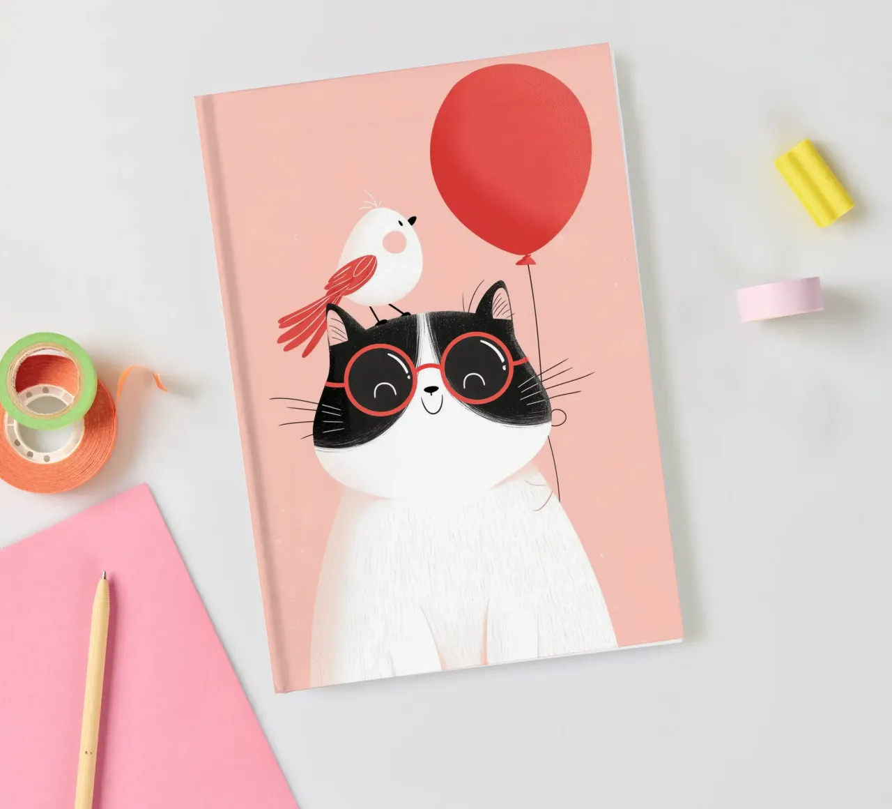 Cool Cat, Tiny Bird notebook by Kiara