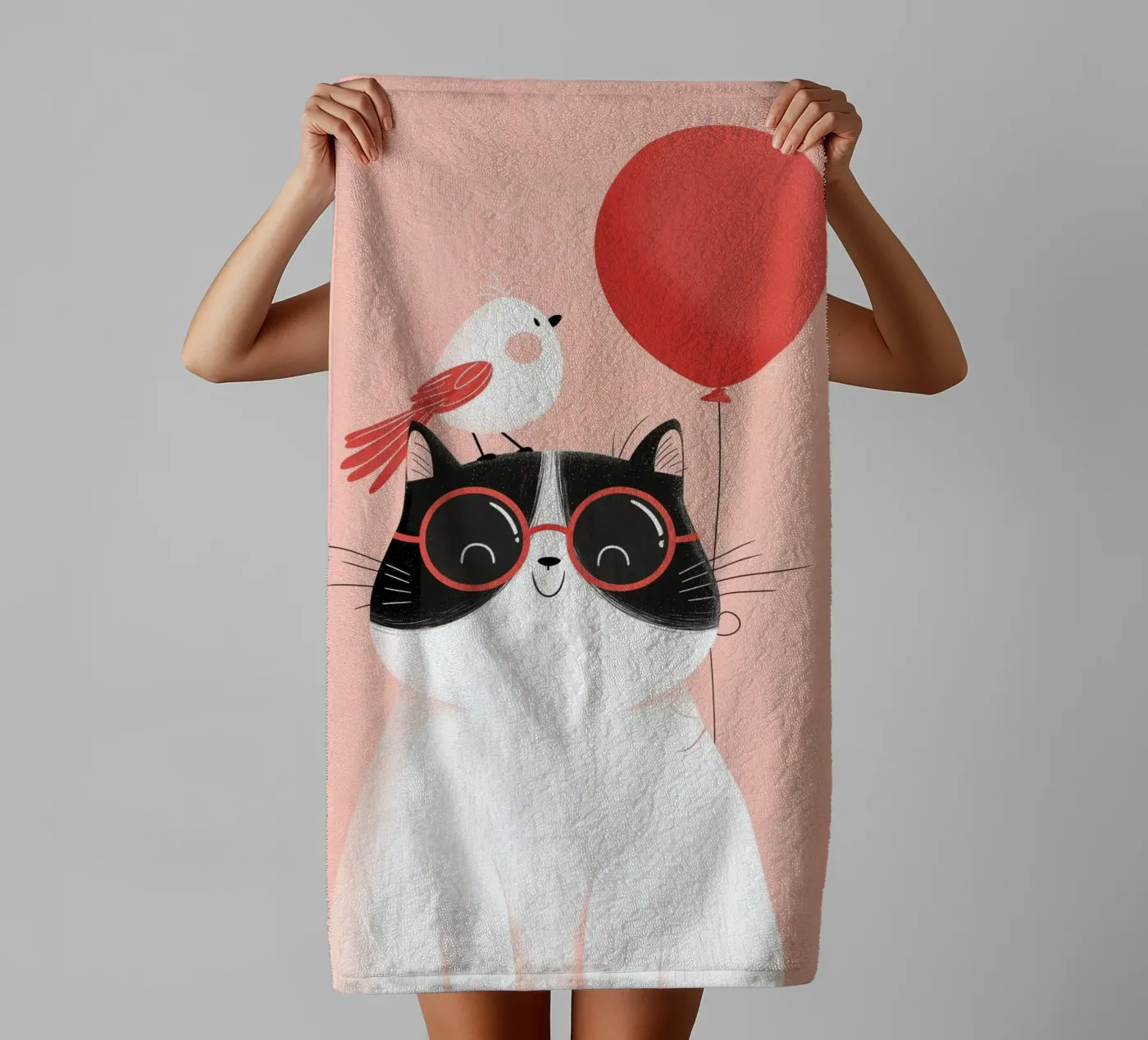 Cool Cat, Tiny Bird badhanddoek van Kiara