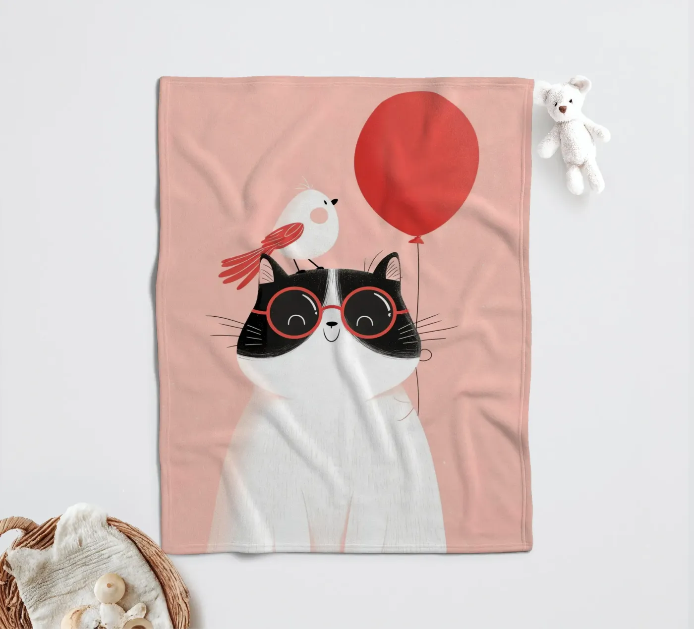 Cool Cat, Tiny Bird Fleecedecke von Kiara