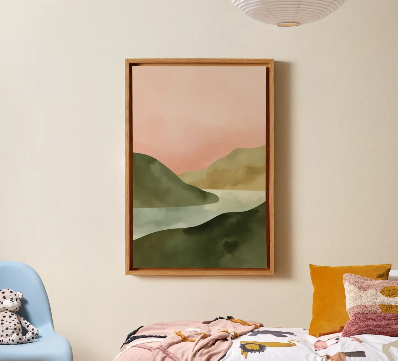 Paesaggio astratto di colline e acqua tela con Cornice a cassetta da DesignDoodle