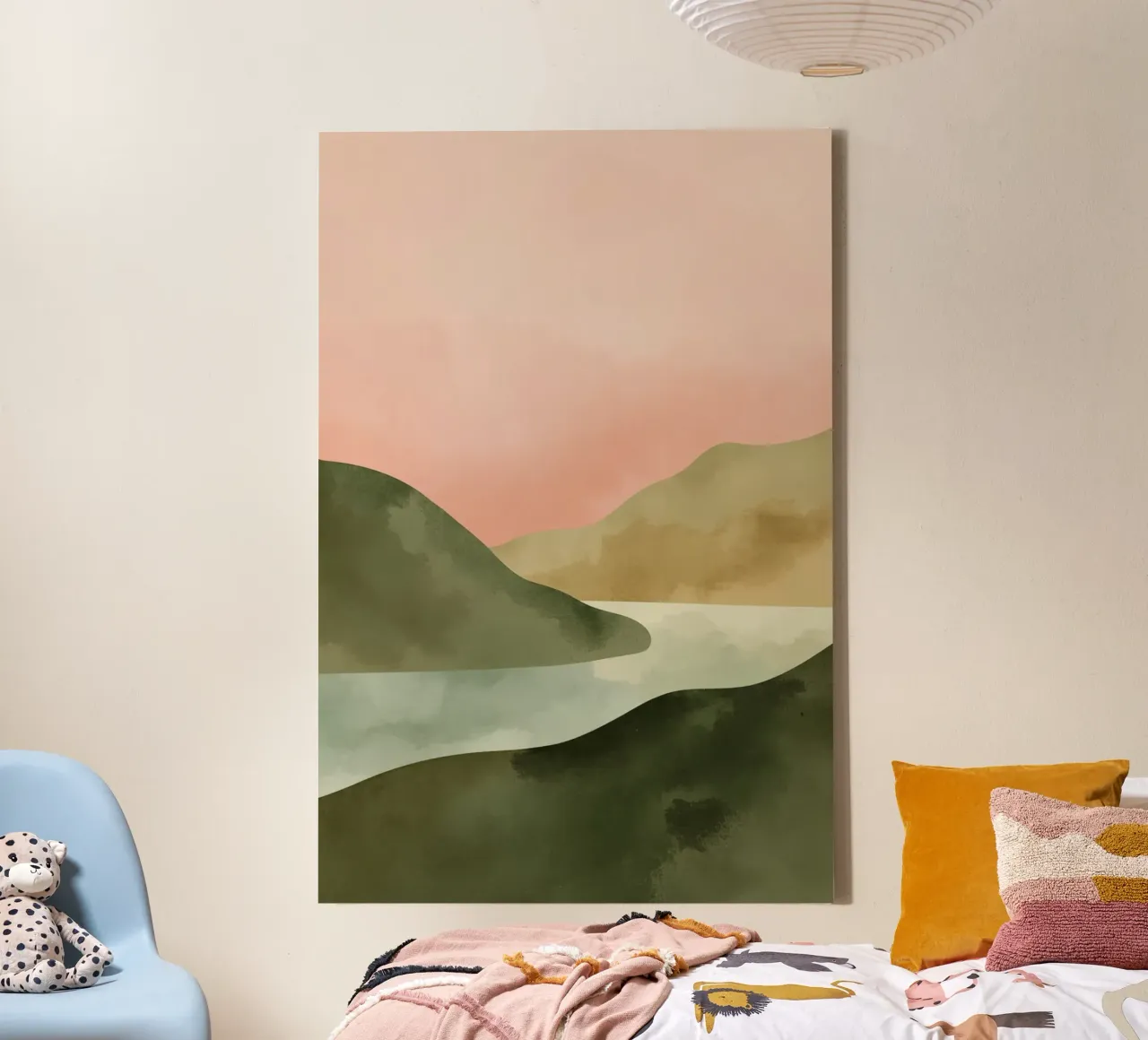 Paesaggio astratto di colline e acqua tela con Cornice a cassetta da DesignDoodle