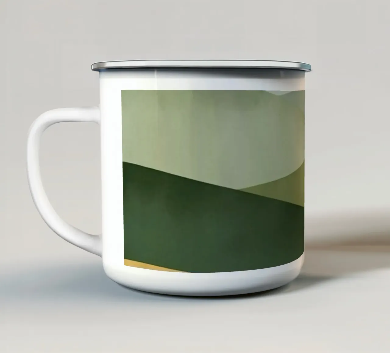 Paesaggio astratto con colline verdi tazza in smalto da DesignDoodle