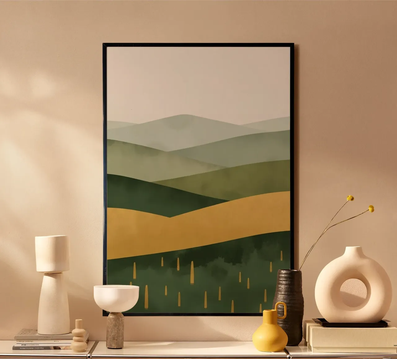Paesaggio astratto con colline verdi poster da DesignDoodle