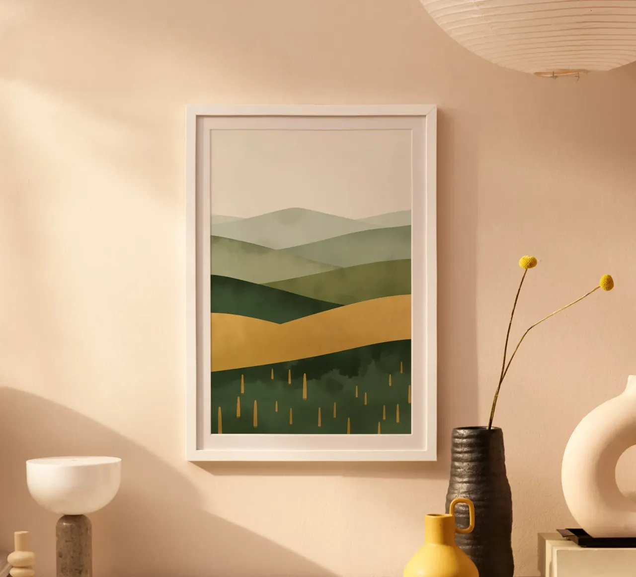 Paesaggio astratto con colline verdi poster da DesignDoodle
