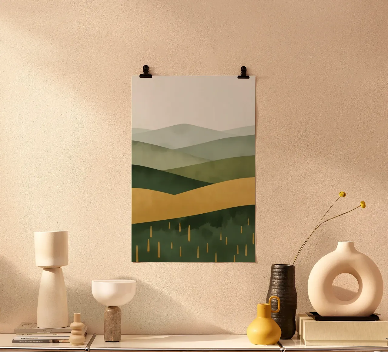 Paesaggio astratto con colline verdi poster da DesignDoodle