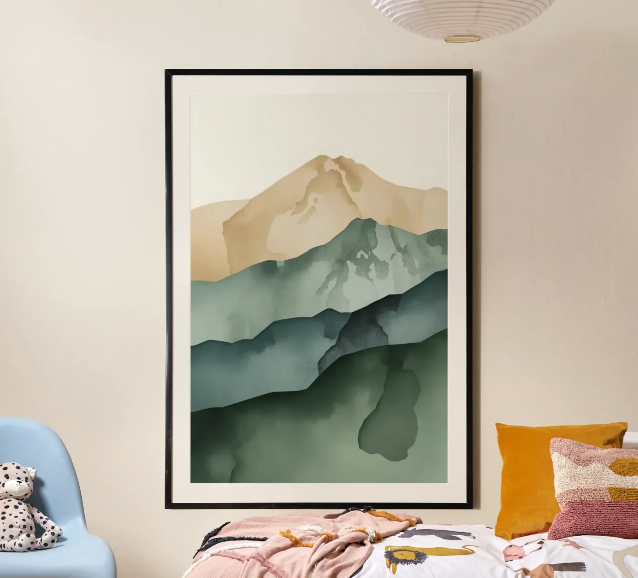 Abstraktes Aquarell Grüne Berge Poster von DesignDoodle