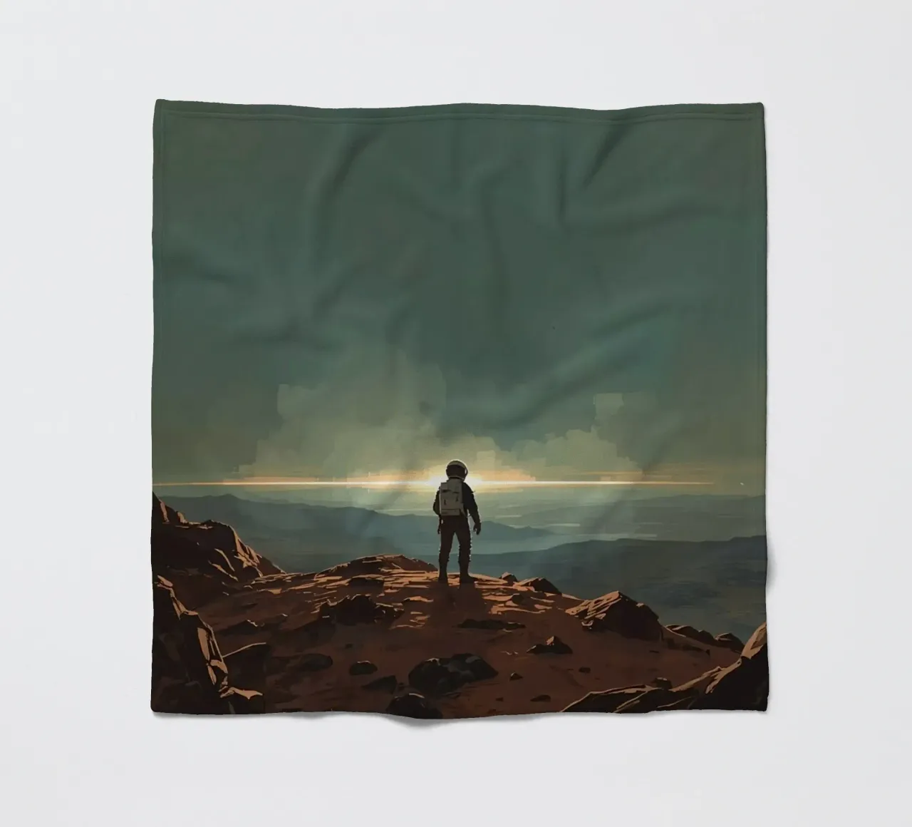 Astronaut auf felsigem Terrain mit Blick auf den Horizont Fleecedecke von DesignDoodle