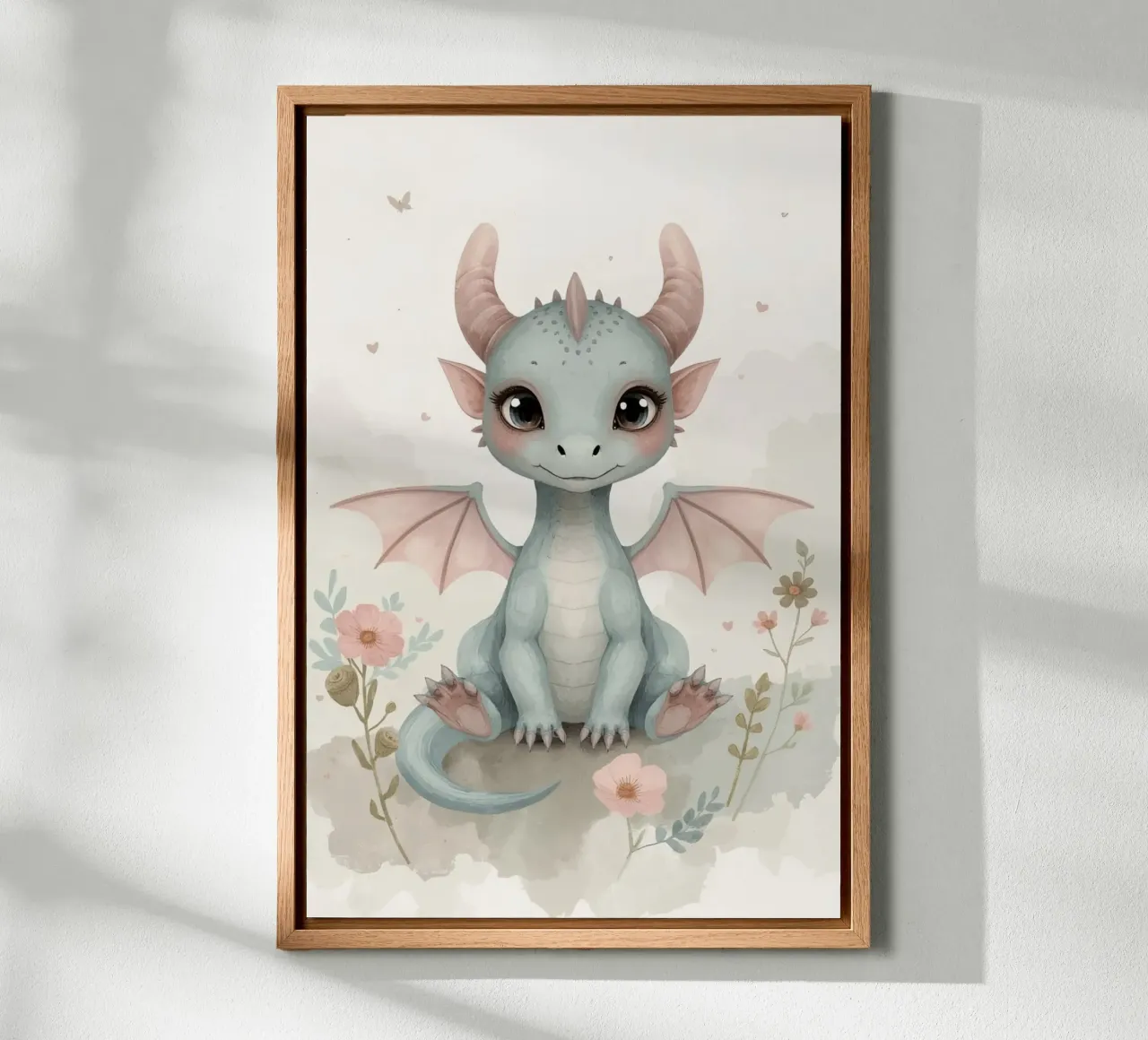 Mignon bébé dragon avec des fleurs et des nuages toile avec Caisse américaine de DesignDoodle