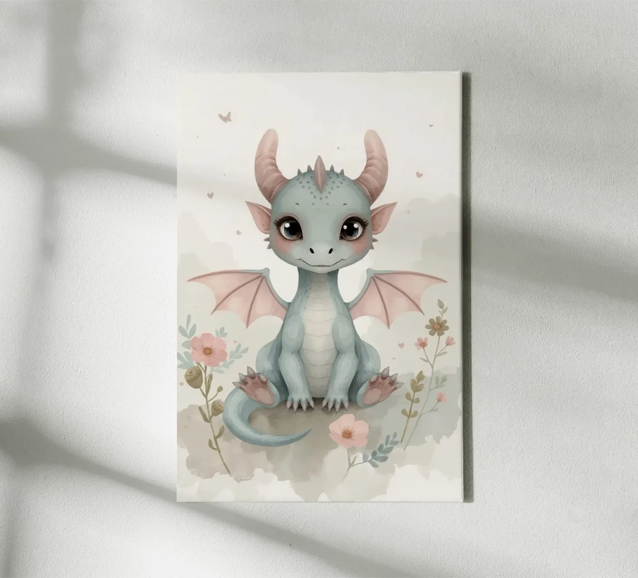 Mignon bébé dragon avec des fleurs et des nuages toile avec Caisse américaine de DesignDoodle