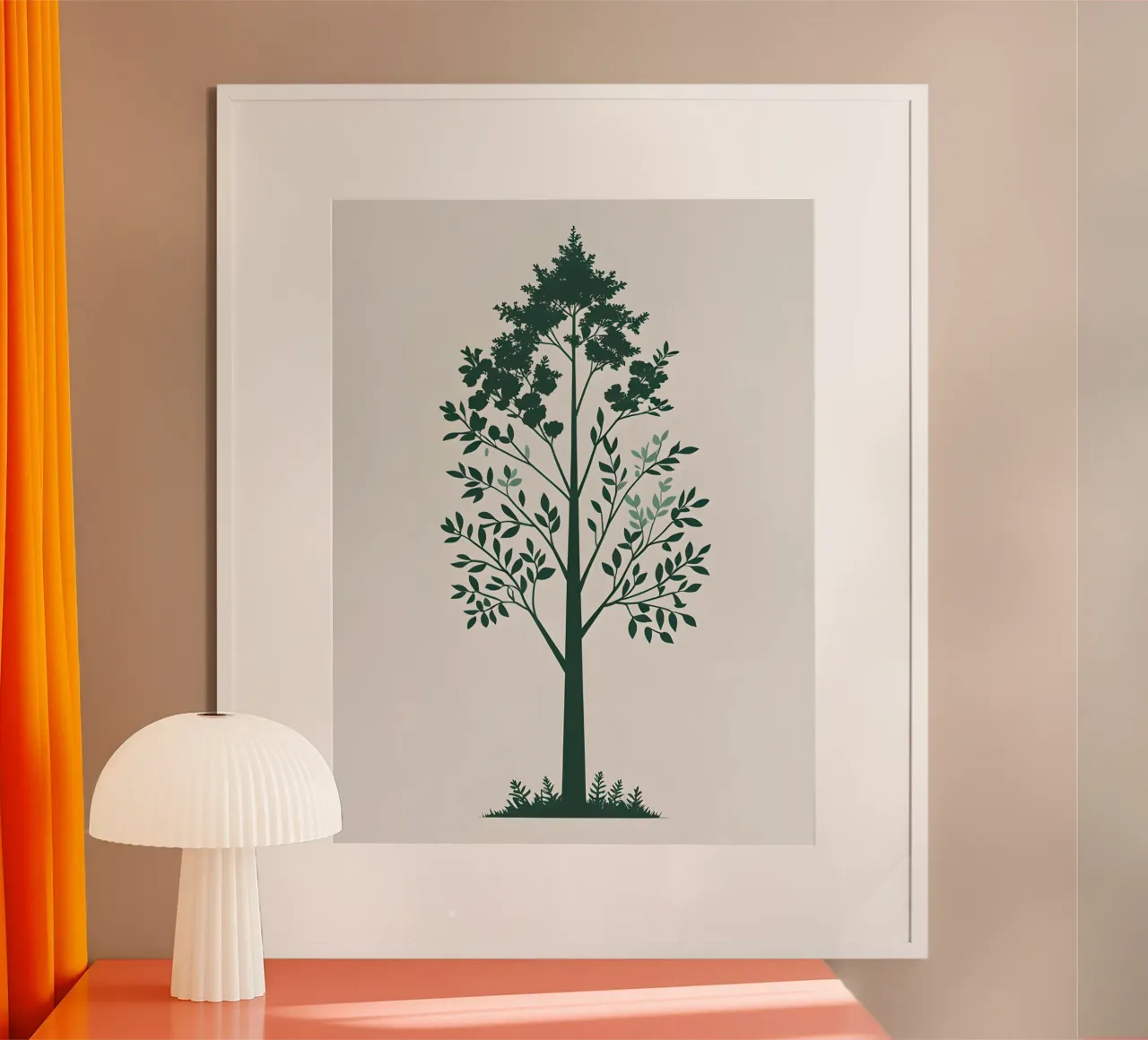 Silhouette di albero semplice poster con telaio in legno da The Green Room