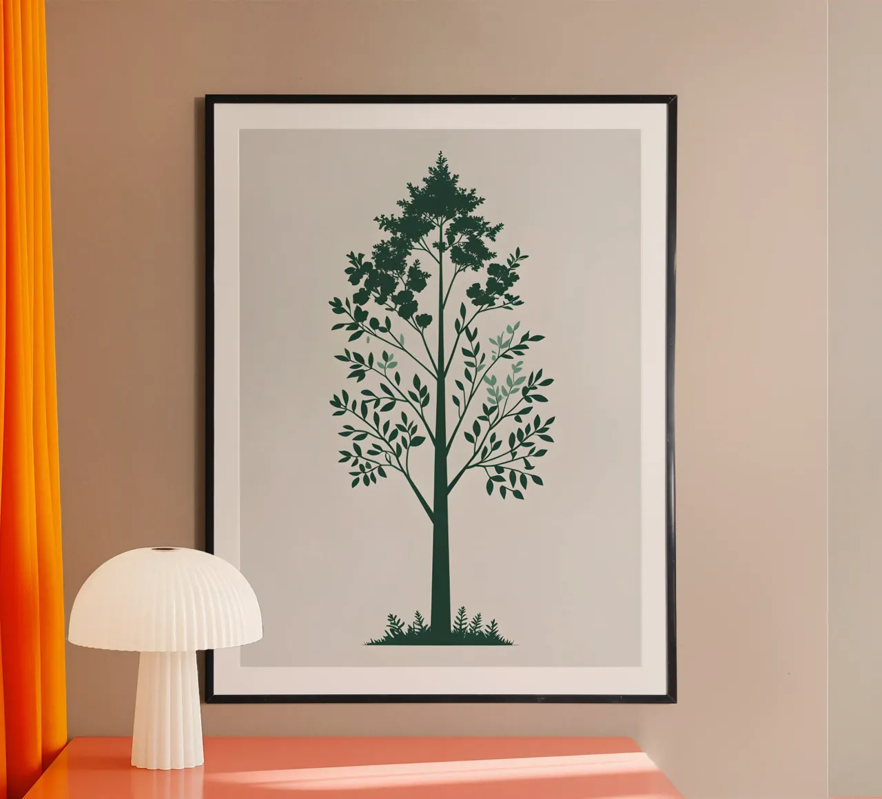 Silhouette di albero semplice poster con telaio in legno da The Green Room