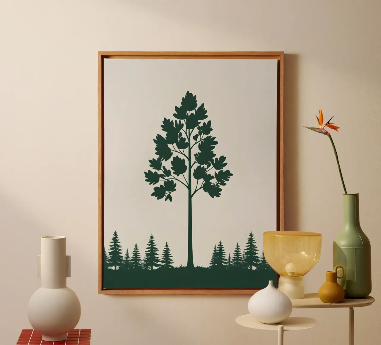 Simple Tree Silhouette Leinwand mit Schattenfugenrahmen von The Green Room