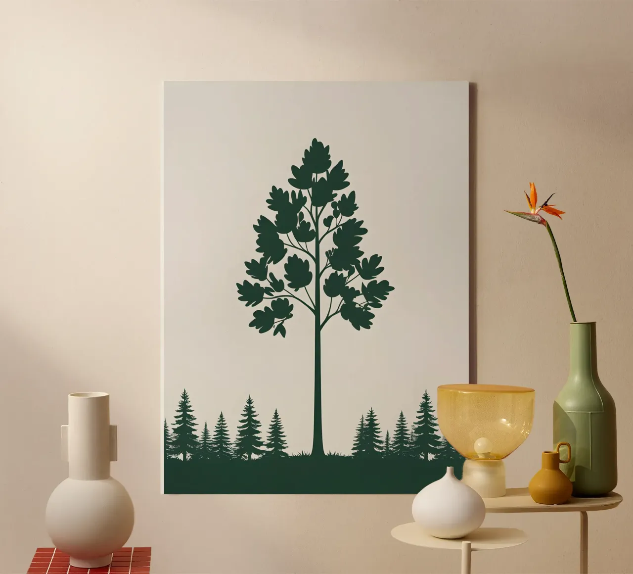 Simple Tree Silhouette Leinwand mit Schattenfugenrahmen von The Green Room