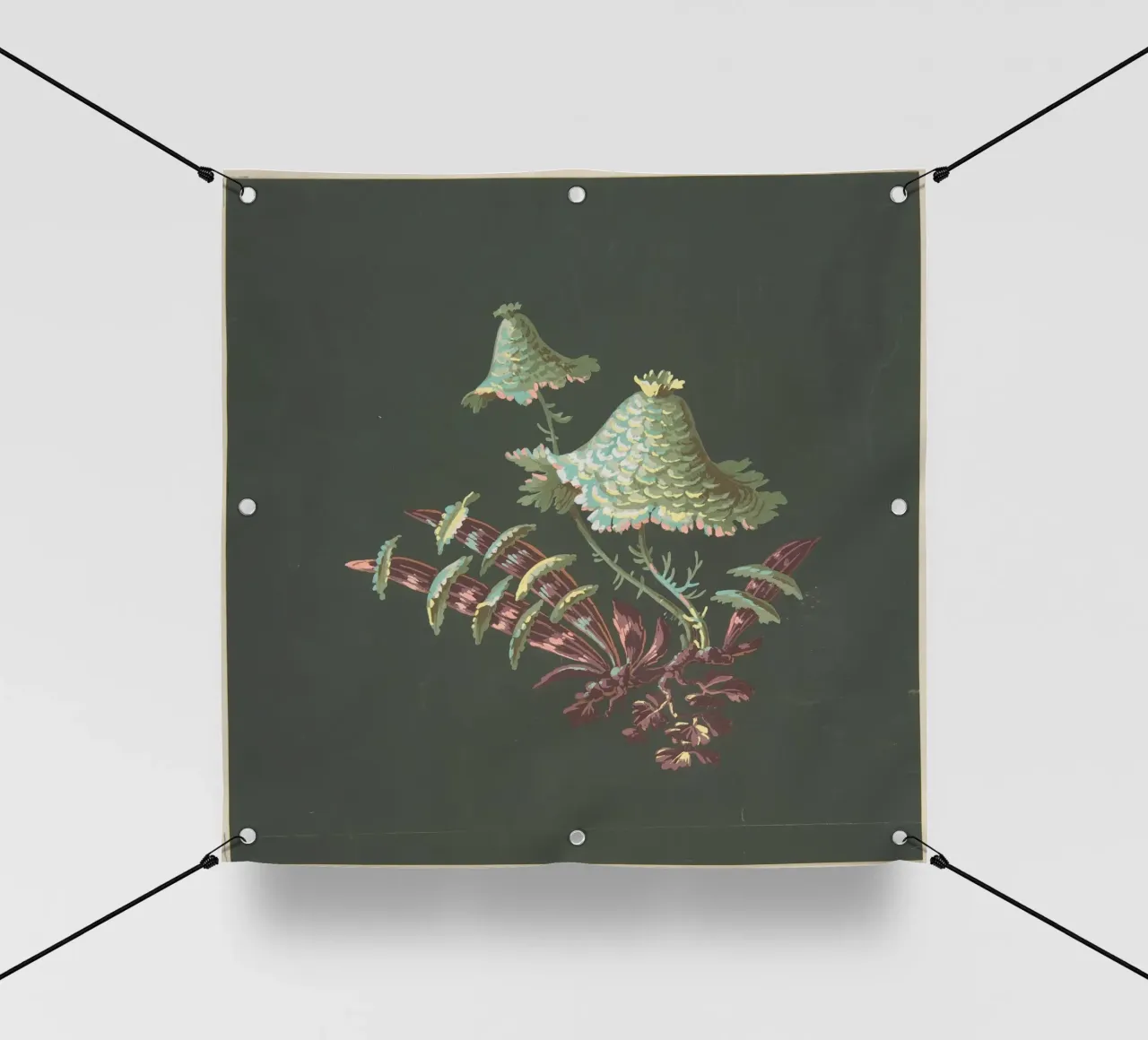 Two Hat-Shaped Chinoiserie Flowers with Fanciful telo in pvc da vintageshop