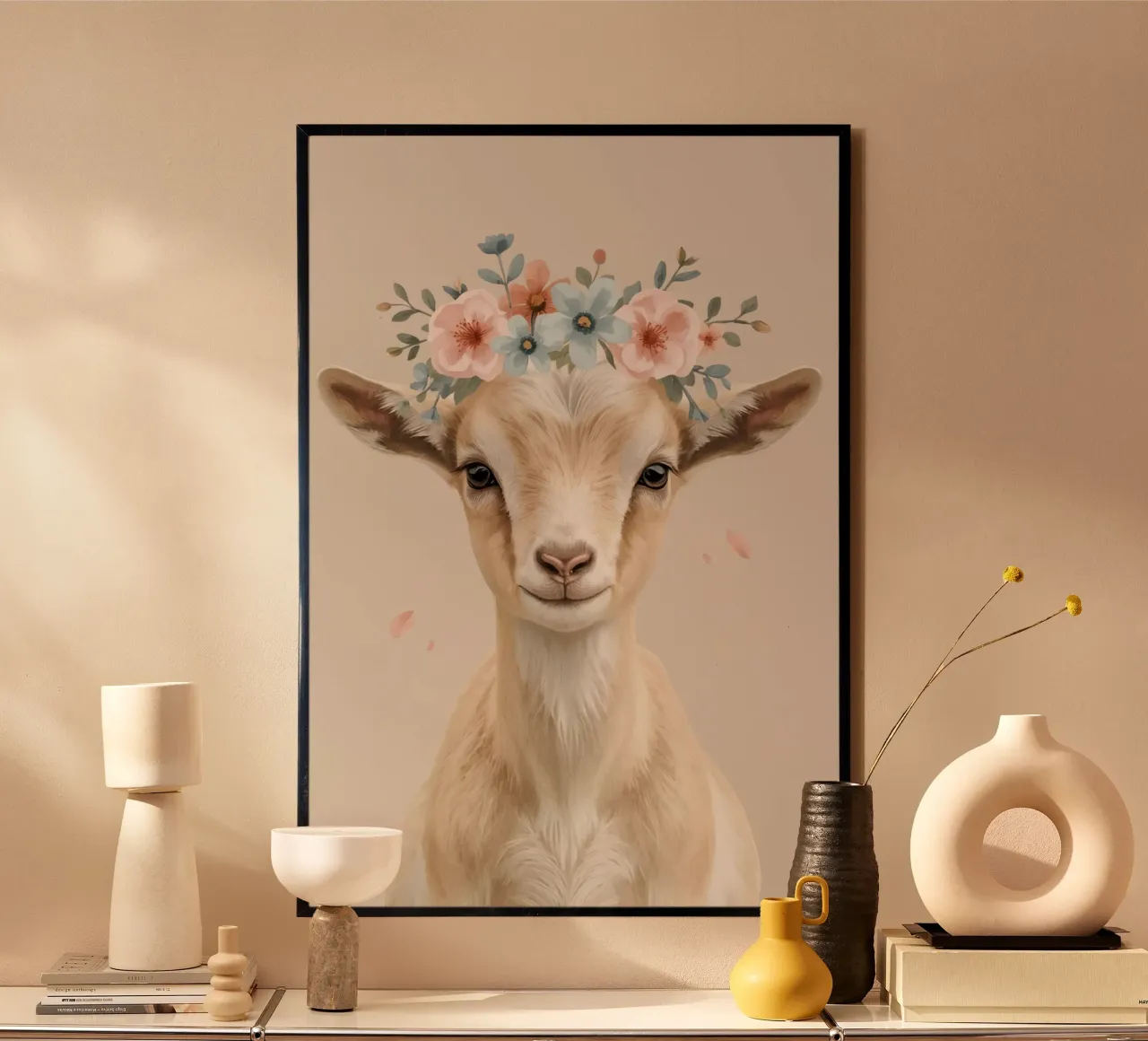 Simpatico capretto con corona floreale poster da DesignDoodle