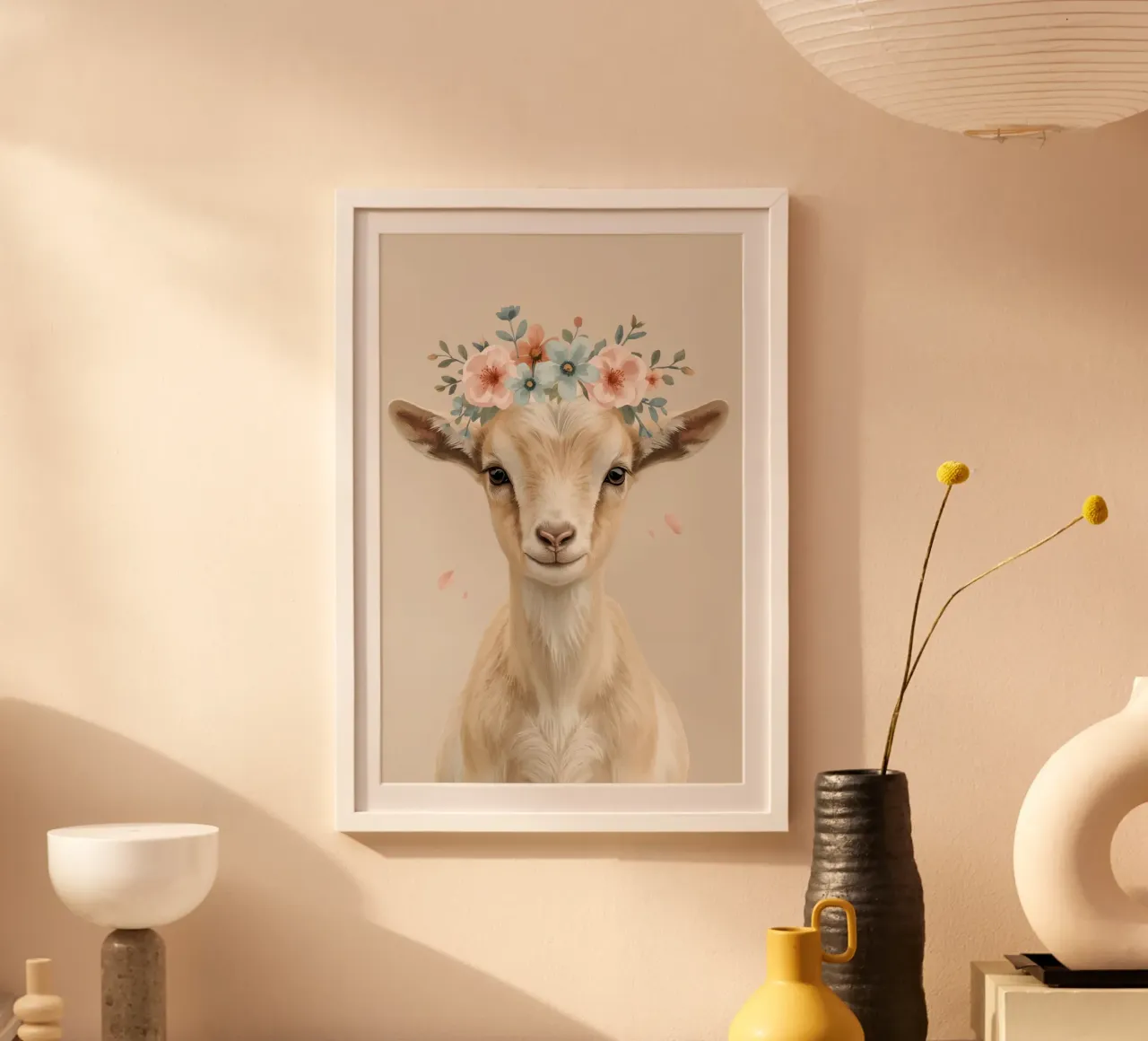 Simpatico capretto con corona floreale poster da DesignDoodle