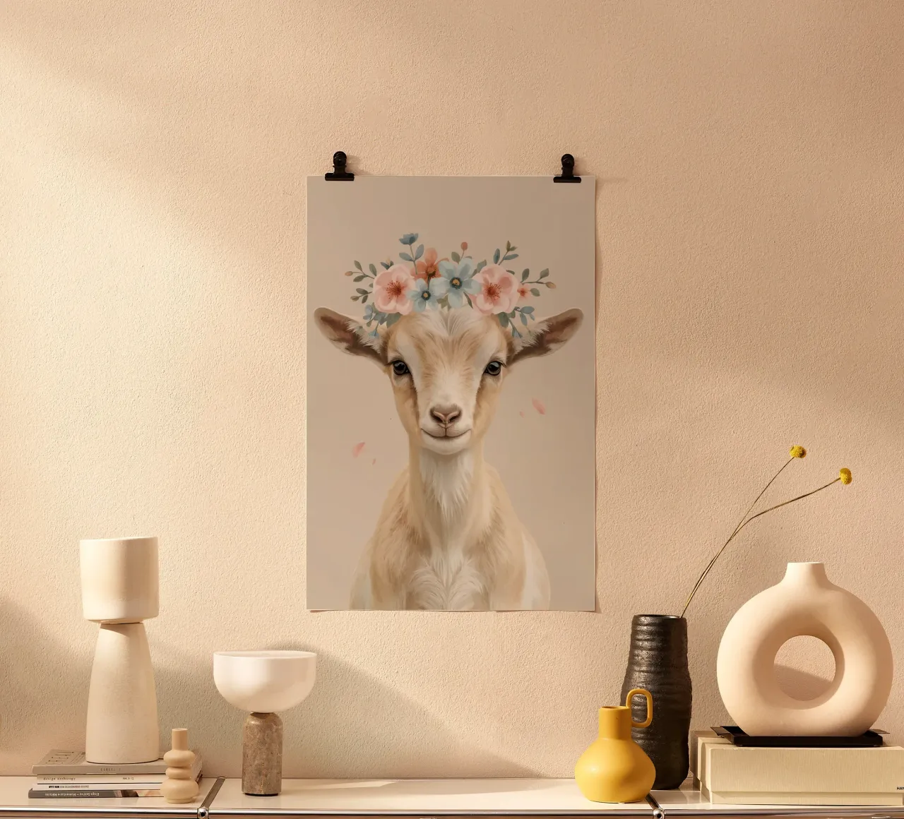 Simpatico capretto con corona floreale poster da DesignDoodle