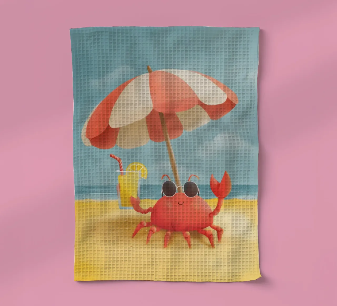 Cool Crab at the Beach Geschirrtuch von Kiara