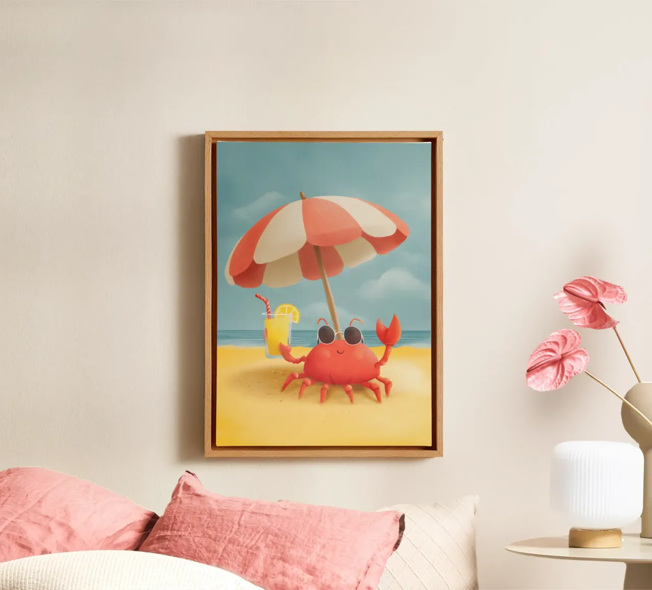 Cool Crab at the Beach tela con Cornice a cassetta da Kiara