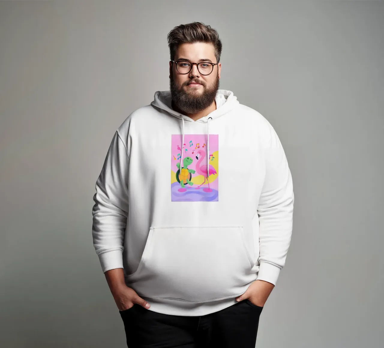 Dancing Turtle & Flamingo felpa con cappuccio da Kiara