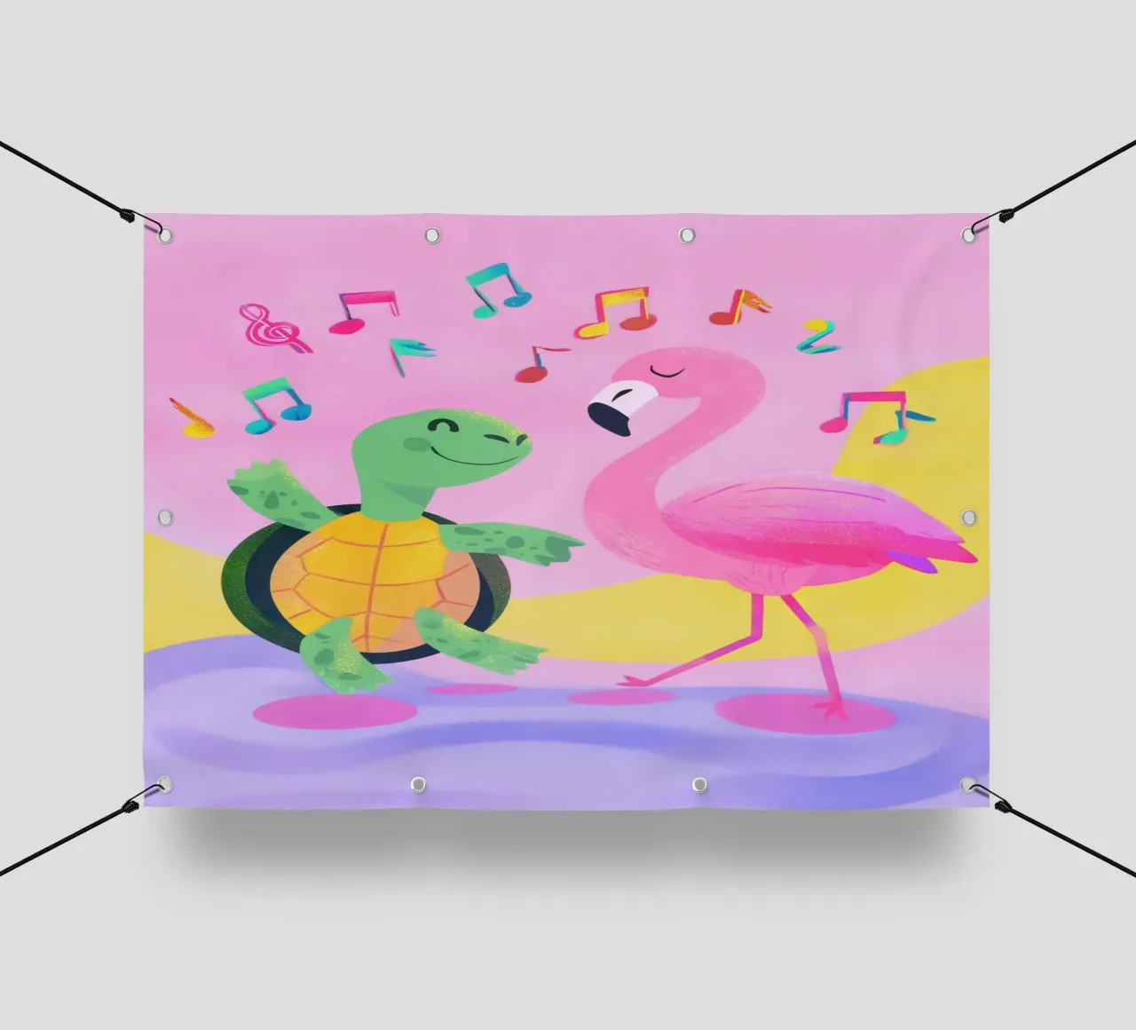 Dancing Turtle & Flamingo telo in pvc da Kiara