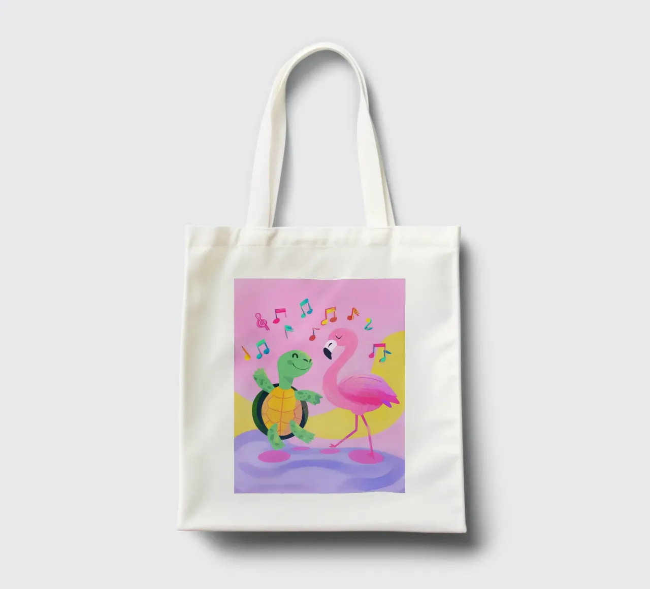 Dancing Turtle & Flamingo borsa in juta da Kiara