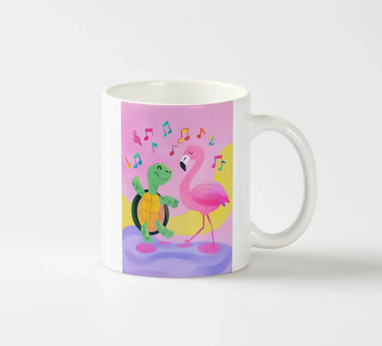 Dancing Turtle & Flamingo taza de cerámica de Kiara