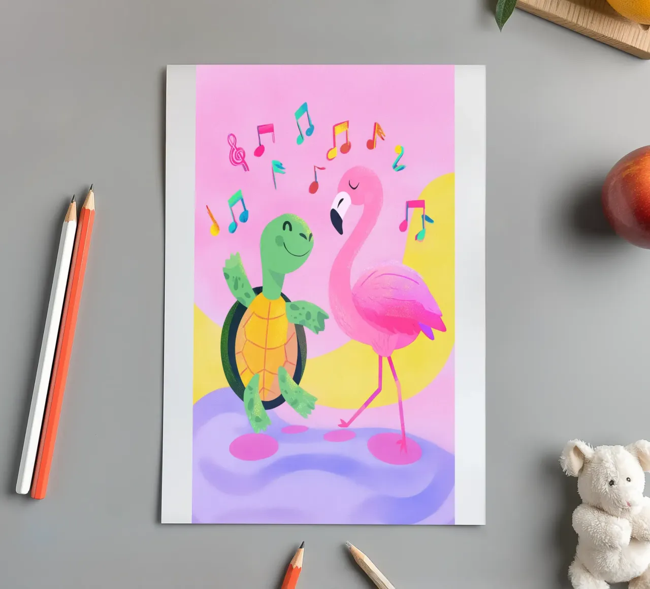 Dancing Turtle & Flamingo foglio adesivo da Kiara